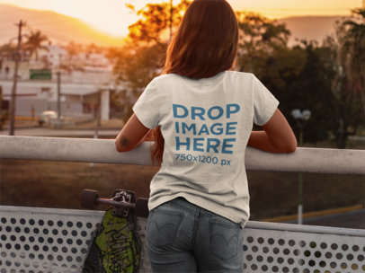 T-Shirt Mockup of a Skater Girl Watching The Sunset  8922a