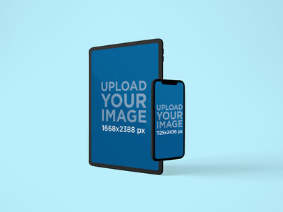 Mockup of an iPad Pro and an iPhone 11 Pro in Portrait Mode at a Studio 2031-el1