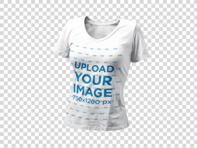 Invisible T-Shirt Mockup of a V-Neck Tee Over a Transparent Background