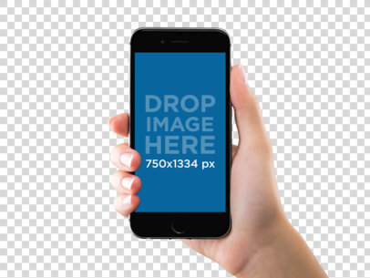 Black iPhone 6s Mockup Held in Vertical Position Over a Null Background