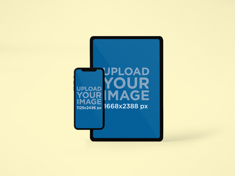 Mockup of an iPad Pro and an iPhone 11 Pro at a Studio