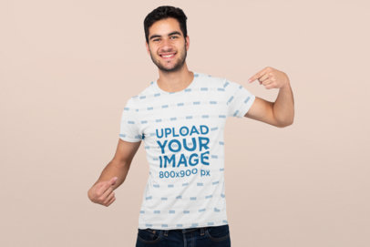 Mockup Featuring a Man Proudly Pointing at His Sublimated Tee 