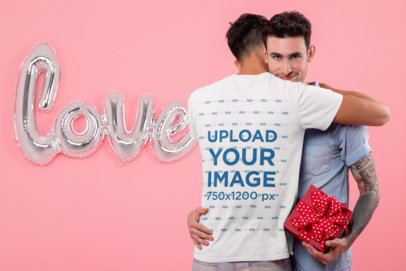 T-Shirt Mockup Featuring a Couple Hugging at a Romantic Atmosphere 