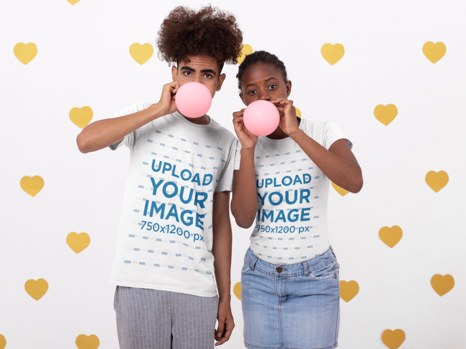 T-Shirt Mockup of Two Friends Inflating Balloons 