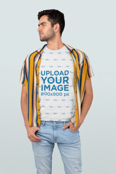 T-Shirt Mockup of a Man in a Modern Outfit