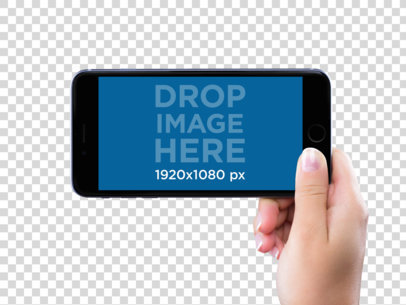 iPhone 6s in Landscape Position Held by a White Woman Mockup