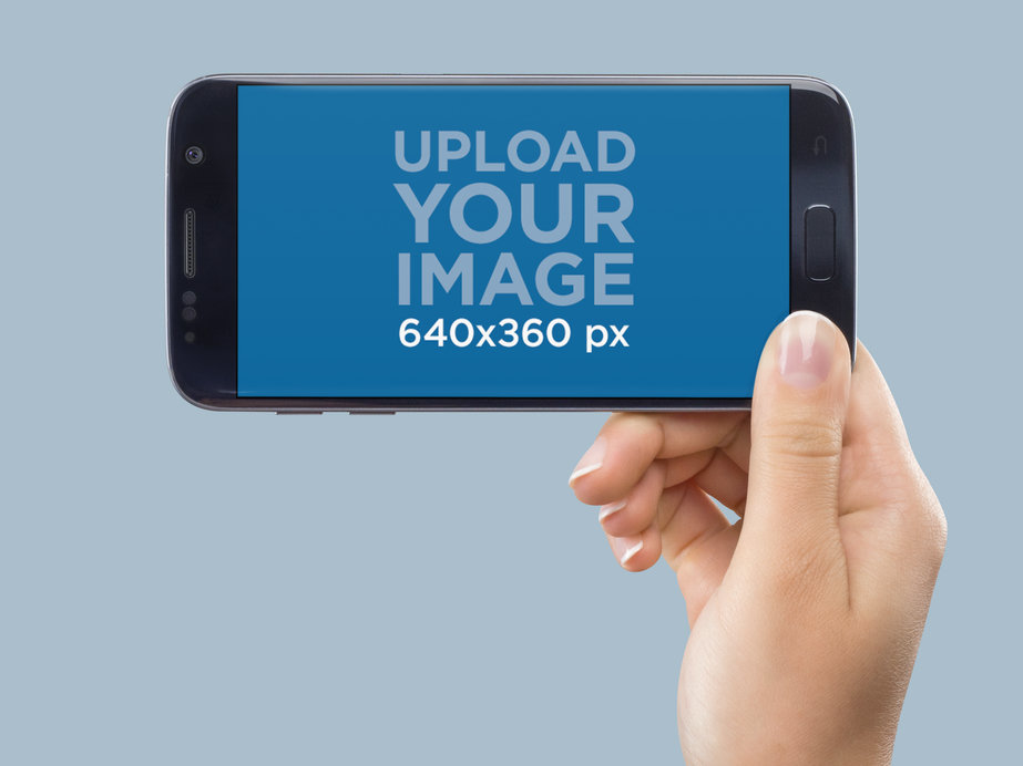 Samsung Galaxy S7 in Landscape Position Held by a Woman Mockup