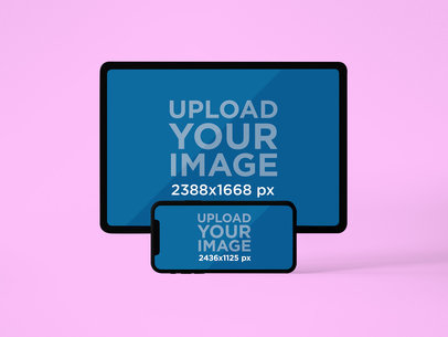 Mockup of an iPad Pro and an iPhone 11 Pro in Landscape Position at a Studio