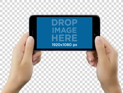 Horizontal iPhone 6 Plus Held with Both Hands Mockup