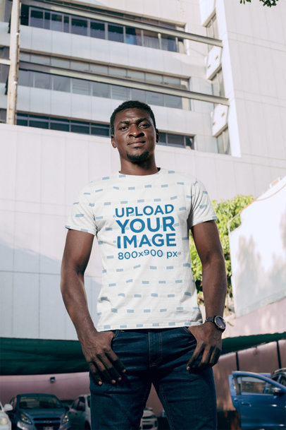 Mockup of a Serious-Looking Man Wearing a Sublimated T-Shirt