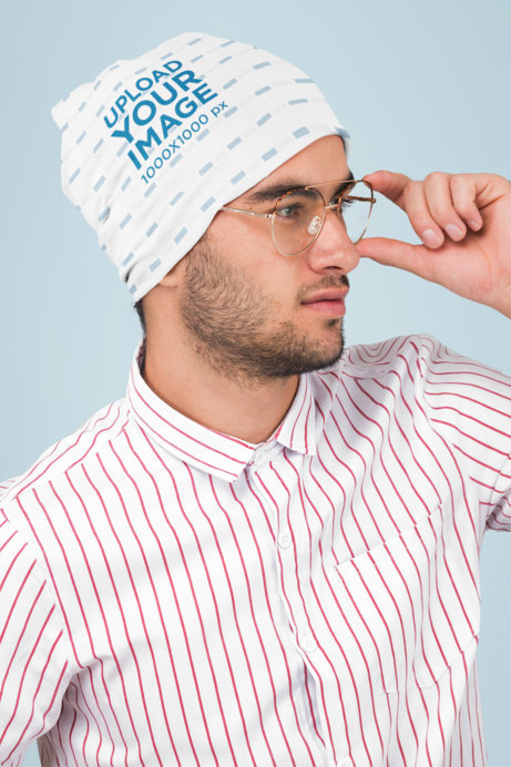 Sublimated Beanie Mockup Featuring a Hipster Guy