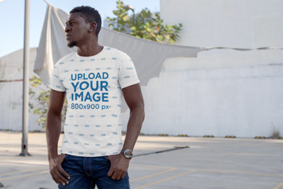 Sublimated Tee Mockup Featuring a Man with a Goatee Beard