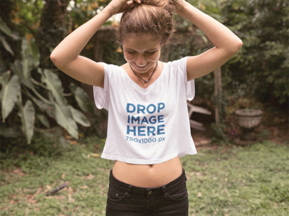 Crop Tee Mockup Featuring a Smiling Young Woman Outdoors a11578
