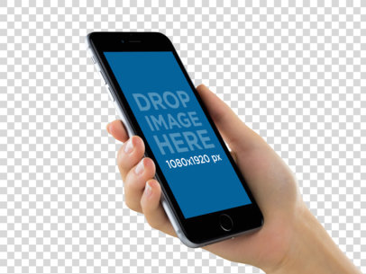 iPhone 6 Plus PNG Mockup Held Vertically Angled by a Woman  a11631