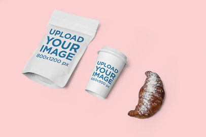 Mockup of a Coffee Zip Bag and a Coffee Cup 