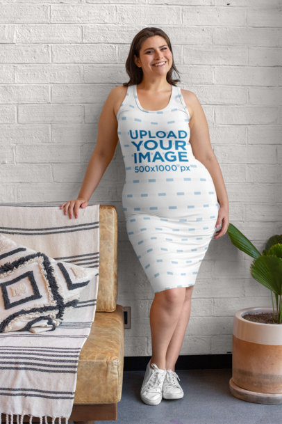 Plus Size Mockup Featuring a Smiling Woman Wearing a Racerback Dress 