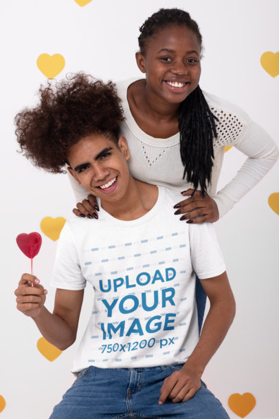 T-Shirt Mockup of a Smiling Couple at a Valentine's Day Scenario