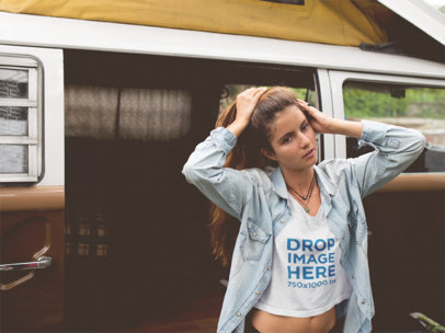 Lovely Woman on a Road Trip T-Shirt Mockup