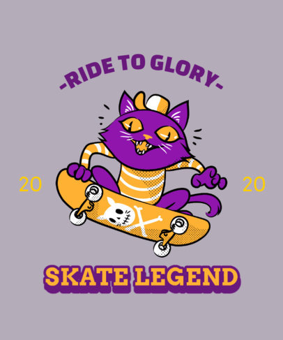 Streetwear-Style T-Shirt Design Template with a Skating Cat Cartoon