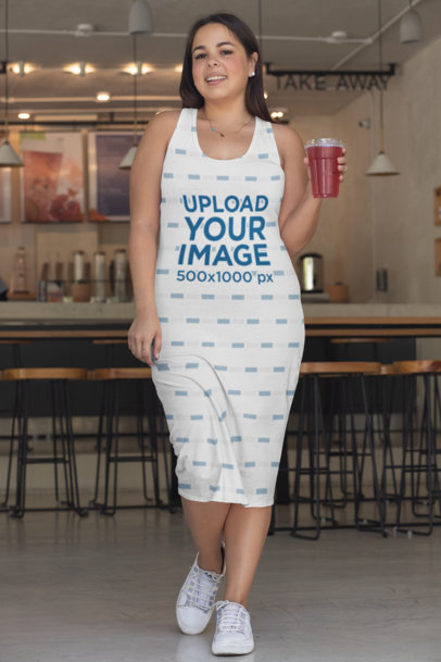Mockup of a Happy Woman Wearing a Plus Sized Racerback Dress