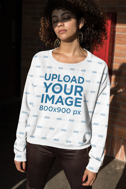 Sublimated Sweatshirt Mockup of a Woman with Closed Eyes