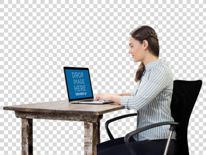 MacBook Mockup Featuring a Woman at Her Desk