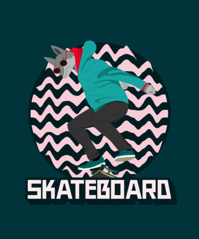 T-Shirt Design Template Featuring a Cartoon Animal Skating