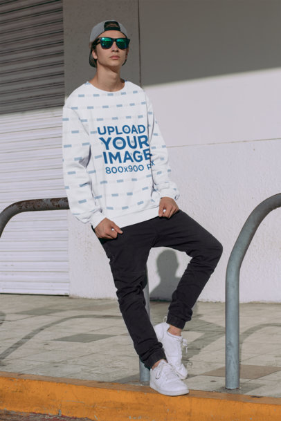 Sublimated Sweatshirt Mockup of a Stylish Man on a Street 