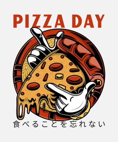 T-Shirt Design Template with a Crazy Pizza Cartoon Character