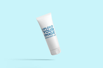 Mockup of a Cosmetic Tube Floating Over a Customizable Surface