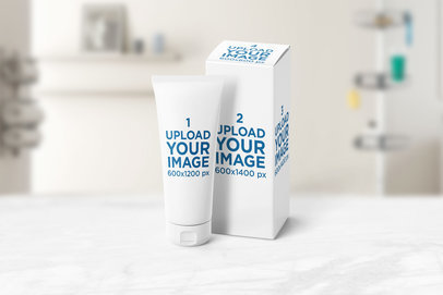 Mockup of a Cosmetic Box and Tube Standing in a Minimalistic Setting