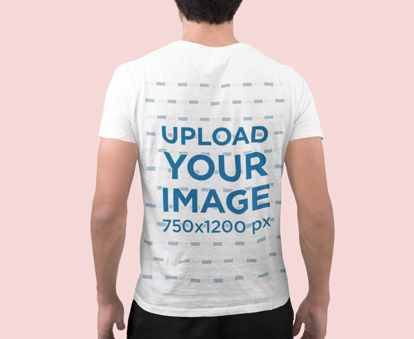 Back View T-Shirt Mockup Featuring a Man in a Studio Setting