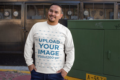 Mockup of a Smiling Man Wearing a Plus Size Crewneck Sweatshirt