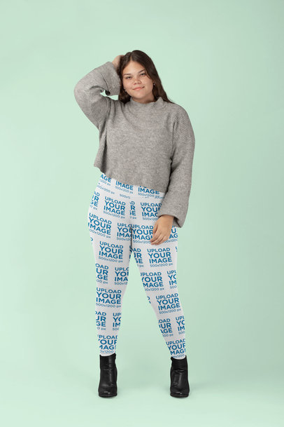 Mockup of a Woman with Plus Size Leggings at a Studio