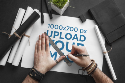 Mockup of a Man Tracing on a Sketch Paper