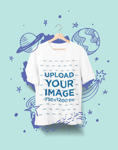 Mockup of a T-Shirt Hanging Against a Solid Background