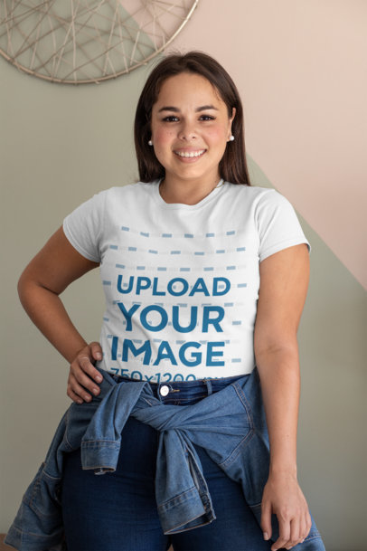 Mockup of a Fierce Woman Wearing a Plus Size T-Shirt 