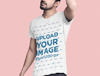 Cropped Face T-Shirt Mockup of a Man with a Beard at a Studio 