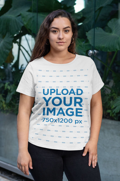 Mockup of a Long-Haired Woman Wearing a Plus Size T-Shirt 