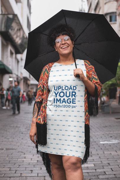 Plus Size Shift Dress Mockup of a Woman Walking Down the Street
