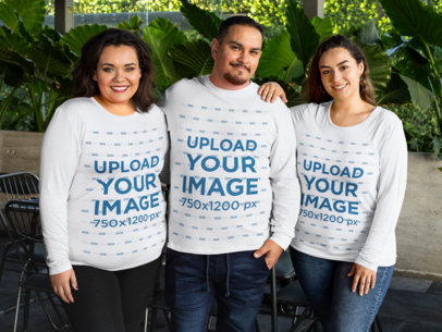 Mockup Featuring Three Friends Wearing Plus Size Long Sleeve Tees
