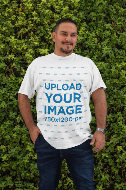 Mockup of a Smiling Man Wearing a Plus Size T-Shirt