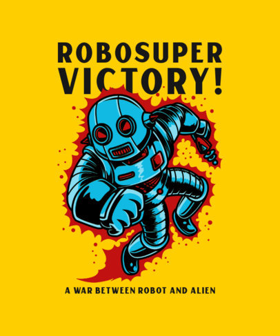 T-Shirt Design Template Featuring a Flying Robot