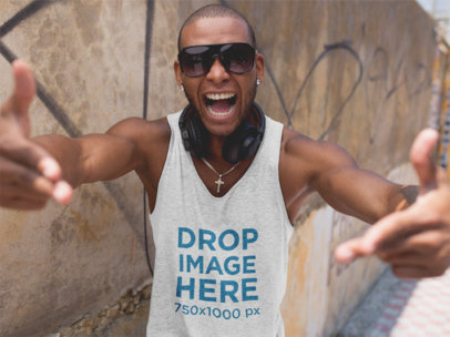 Tank Top Mockup of a Man Posing with Sunglasses