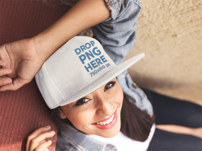 Smiling Young Hispanic Woman Wearing a Snapback Hat Mockup
