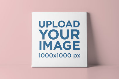 Mockup of a Square Canvas Leaning on a Customizable Surface