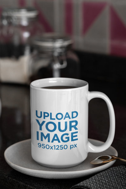 15 oz Coffee Mug Mockup Placed over a Plate
