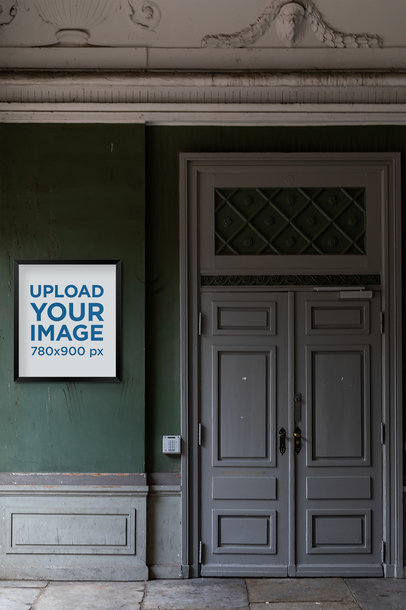 Mockup of a Poster Display Case Inside a Vintage House