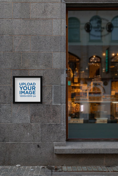 Menu Display Case Mockup Featuring a Building Facade 