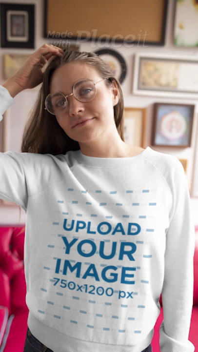 Stop Motion Video of a Long-Haired Woman Posing with a Crewneck Sweatshirt 22447